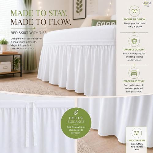 Cottington Lane Twin XL Dorm Bed Skirt 32 Inch Drop, Extended Ruffled College Dorm Bed Skirt, Wrap Around Dust Ruffle, Premium Brushed Microfiber Extra Long Bed Skirt for Twin XL Dorm Beds, White