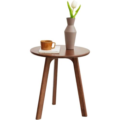 Solid Oak Round Side Table 3 Legs for Living Room (Walnut)