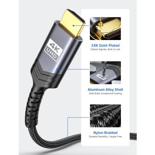 JSAUX Mini HDMI to HDMI Cable 15FT, [Aluminum Shell, Braided] High Speed 4K 60Hz HDMI 2.0 Cord, Compatible with Camera, Camcorder, Tablet and Graphics/Video Card, Laptop, Raspberry Pi Zero W - Grey