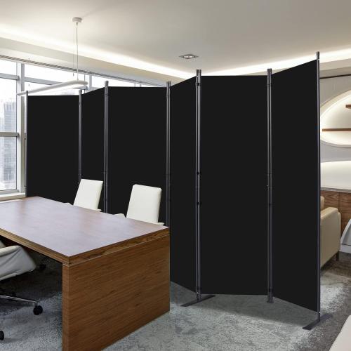 Room Divider, 6 Panel Folding Privacy Screens with Wider Feet, Black