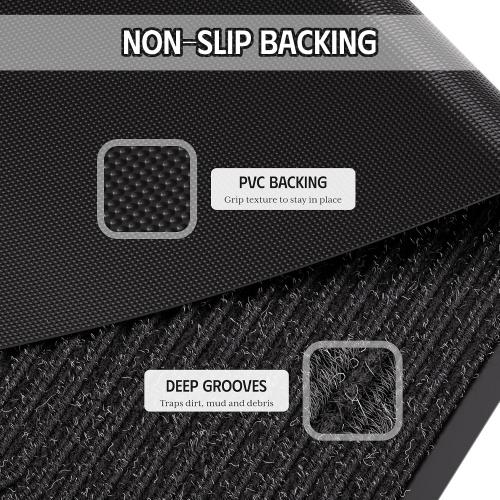 Front Door Mat 3' x 5', Low Profile Heavy Duty Door Mat Outside Entrance, Non-Slip Large Commercial Floor Mat, Absorbent & Resist Dirt, Easy Clean Welcome Entry Mat Indoor Outdoor, Black
