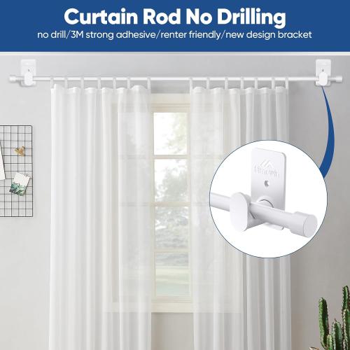 SIMEWIN Curtain Rods No Drilling for Windows 30 to 45 Inches, 5/8 Inch Diameter No Drill Small Curtain Rod Set with 3M Adhesive Brackets, White