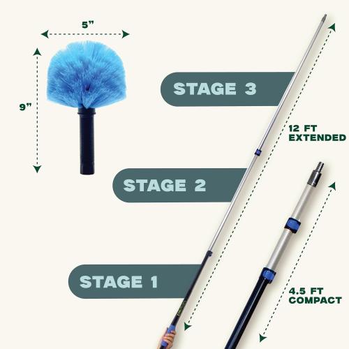 EVERSPROUT 5-to-12ft Telescoping Durable Duster with Extension Pole – Lightweight 3 Stage Cobweb Duster – Extendable to 20ft Reach for Cleaning High Ceilings and Spider Webs MAY HAVE MISSING PIECES
