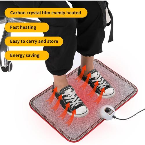 AC 110V Heated Floor Mat for Foot, Gray Carbon Crystal Heating Pad, Electric Heated Foot Warmers for Office, Home
