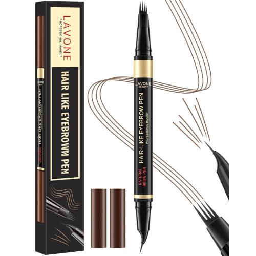 LAVONE Eyebrow Pen, 2-in-1 Eyebrow Pencils for Women with 4 Tip Microblading Eyebrow Pencil and Curved Precise Brow Pencil, Waterproof Eyebrow Pencil Create Full, Natural Hair-Like Brows, Dark Brown