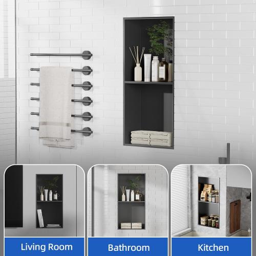Bathbliss Shower Niche, No‑Tile Recessed Wall Niche, 11.18x22.3 SUS304 Stainless Steel Shelf, Leak‑Proof Waterproof for Bathroom Storage, Matte Black Shower Niche
