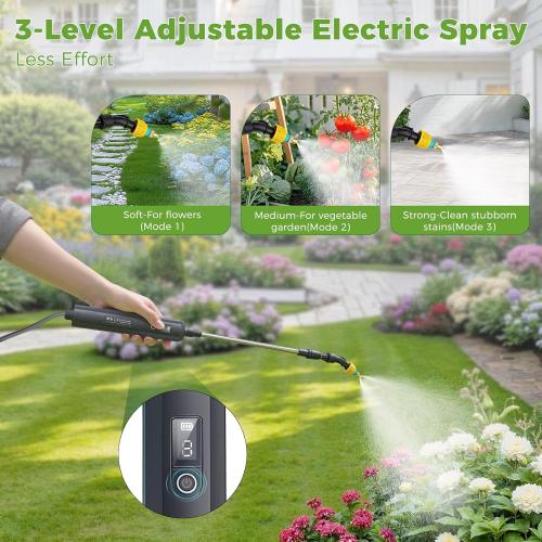 Battery Powered Sprayer, 2 Gallon Electric Garden Sprayer with 4 Nozzles
