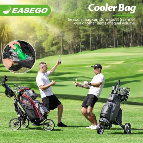 EASEGO Golf Push Cart 3 Wheel : Golf Bag Cart Foldable with Phone Holder/Cup/Umbrella Holder Compact Golf Pull Carts Quick Fold Golf Caddy Push Carts with Large Wheelbase for Different Terrain