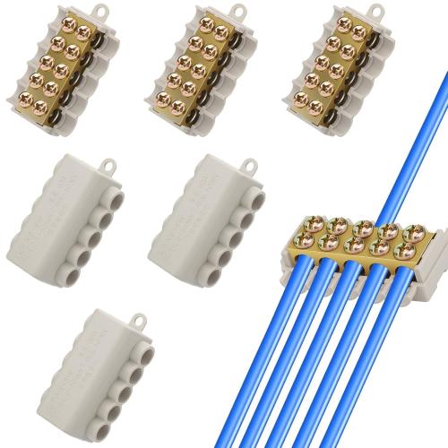 Linkstyle 6PCS 6 AWG Wire Connector Nut Kit, 80A 14-6 Gauge Screw-Fixed Type Quick Wiring Splicing Compact Brass Terminal Butt Connectors, 1 in 9 Out