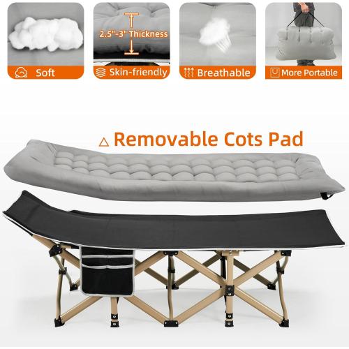 Fragess Portable Camping Cot, 600LBS Max Load, Extra Wide with Thick Mattress, Folding Cot for Outdoor Camping/Office, Home Nap (Grey)