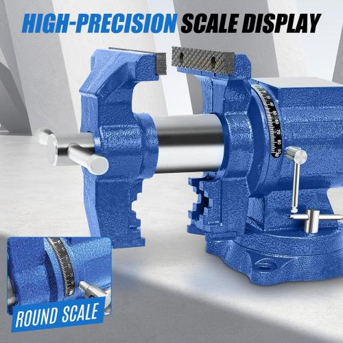 Heavy Duty Bench Vise, 4 Inch Jaw Width and Opening, 360° Swivel Base with Anvil, Multipurpose Clamp & Combination Pipe Vise for Woodworking, Metalworking, Conduit Work