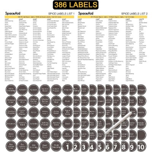 SpaceAid 4 Tier Spice Rack Organizer with 28 Jars, 386 Labels, for Cabinet, Countertop, Pantry or Wall Mount