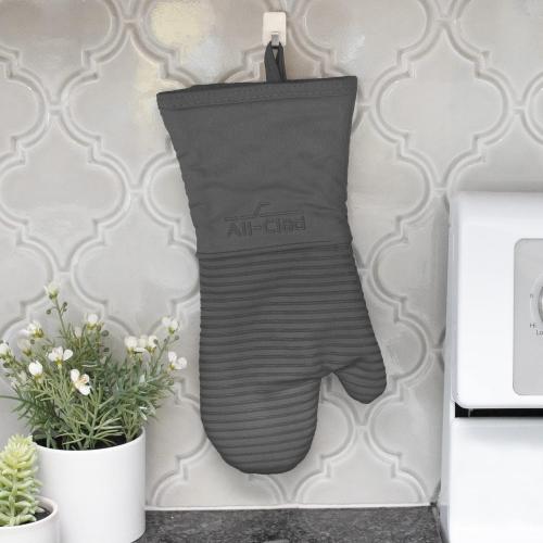 All Clad Silicone Oven Mitt: Heat Resistant up to 500 Degrees - 100% Cotton & Silicone, 14x7 Oven Mitt for Kitchen and Barbeque, 2-Pack, Pewter
