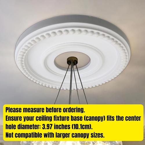 12 Inch OD x 4inch ID White Ceiling Medallion Plate – PU Plastic Decorative Cover for Fan, Light Fixtures, Chandelier Canopies – Traditional, Retro, and Minimalist Home Lighting Replacement