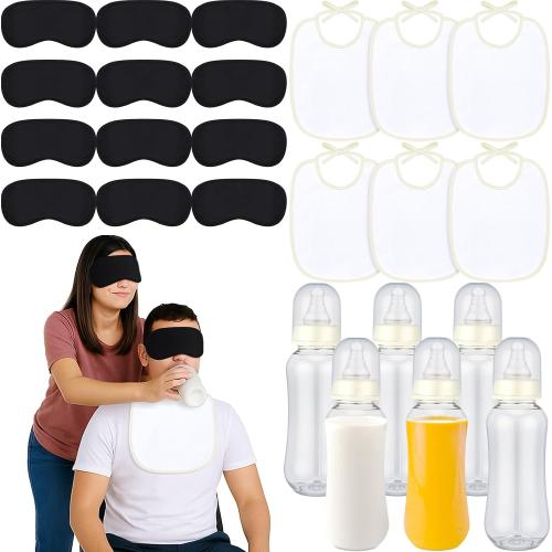 Leinuosen 24 Pcs Baby Shower Blindfold Feeding Game Set, Milky White
