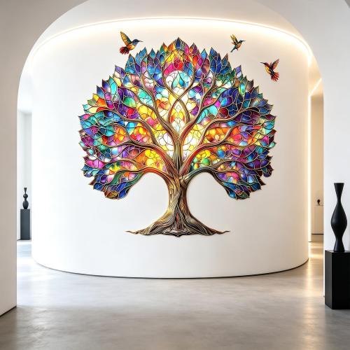 Stained Glass Tree of Life Birds Peel and Stick Wall Decals Decor Stickers