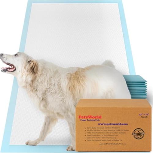 PETSWORLD Premium Extra Large Dog Pee Pads (43 x 74) – Jumbo Puppy Training & Incontinence Pads for Large Dogs & Multi-Pet Homes – Leak-Proof, Odor Control, 5-Layer Absorbency