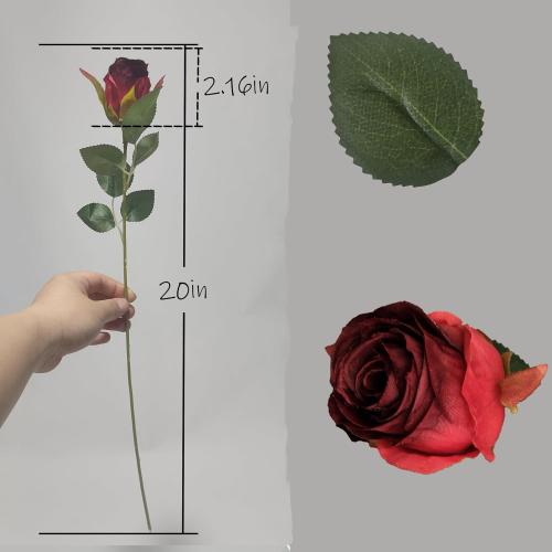 Artificial Red Roses 10 Pcs, Single Stem Silk Fake Roses