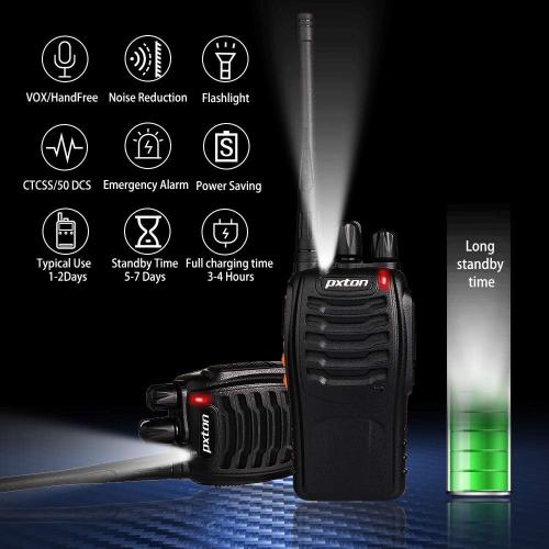 pxton Walkie Talkies Rechargeable Long Range Two-Way Radios with Earpieces,2-Way Radios UHF Handheld Transceiver Walky Talky with Flashlight Li-ion Battery and Charger（2 Pack）