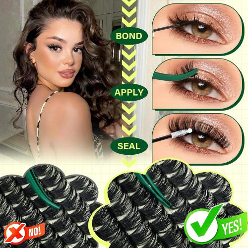 KEYYOU Lash Clusters Kit 144pcs Thick Volume D Curl Eyelash Clusters Lash Extension Kit with Mascara Brush Bond and Seal Glue Remover Applicators and Brush for DIY Lash Extensions (Y02)