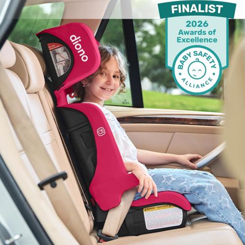 Diono Airi Travel High Back Booster Seat, Foldable Slim 3‑Across Fit, Pink