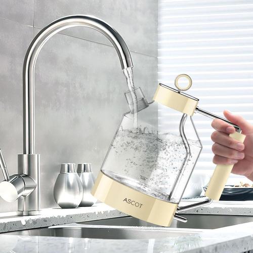 Electric Kettle, ASCOT Glass Electric Tea Kettle 1.5L 1500W Retro Tea Heater & Hot Water Boiler, No Plastic, BPA-Free, Cordless, with Auto Shut-Off and Boil-Dry Protection (Creme)