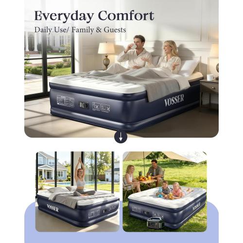 VOSSER Air Mattress Queen with Built-in Pump, Blow up Bed,18 Raised