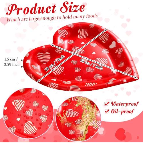 Domensi 50 Pcs Mother's Day Paper Plates Red Love Heart Disposable Paper Plates 7 inch Love Party Tableware for Summer Valentine Best Mom Anniversary Birthday Wedding Bridal Table Picnic Supplies