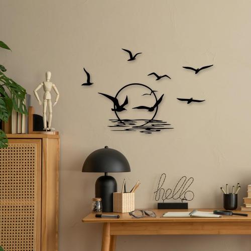 YATEASLU Metal Sun Wall Decor with Seagull Pattern – 6-Piece Sunrise Seagull Decor Set for Living Room and Bedroom, Weatherproof Sun Wall Decor Gift for Thanksgiving and Christmas