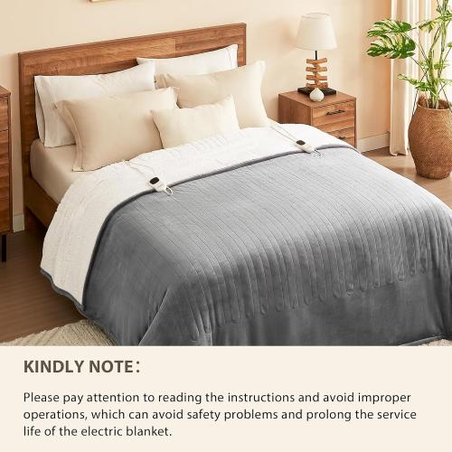 Homemate Electric Heated Blanket Full Size - 72x84 Heated Bed Blanket Throw with 10 Heating Levels 8 Hours Auto Off Fast Heating Over-Heat Protection-Ultra Soft Flannel ETL Certified, Grey