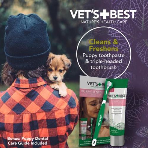 Vet’s Best Puppy Dental Kit – Toothbrush & Toothpaste for Puppies – Dog Tooth Brushing Kit – 3.5 Ounces