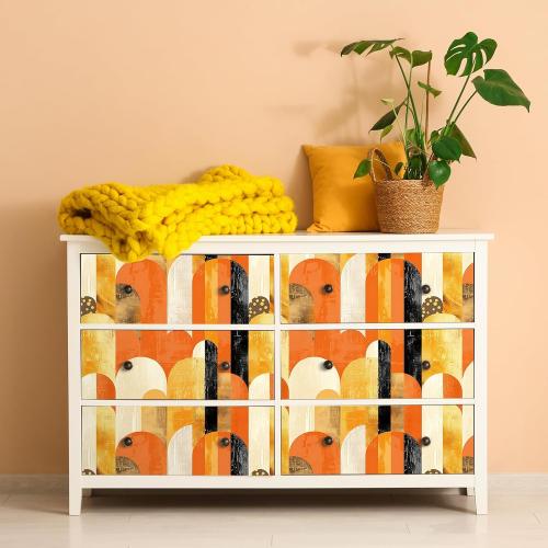 Livelynine 17.5x276 Bright Funky Peel and Stick Wallpaper Geometric Retro Orange Black Gold Yellow Wall Paper Renter Friendly Arched Vinyl Covering Watercolor Funky Pattern Contact Paper for Cabinets