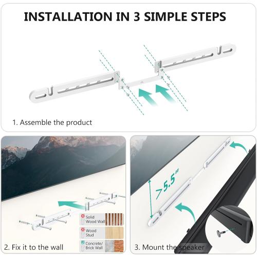 WALI Soundbar Wall Mount for Sonos Arc and Sonos Arc Ultra, White