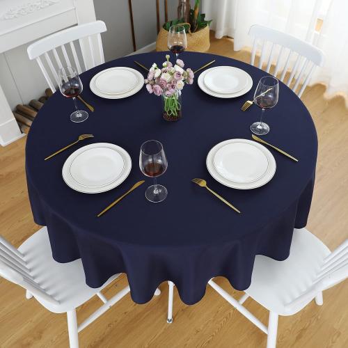 FOLINS&HOME Navy Blue 48 Inch Round Tablecloth, Waterproof Table Cloth