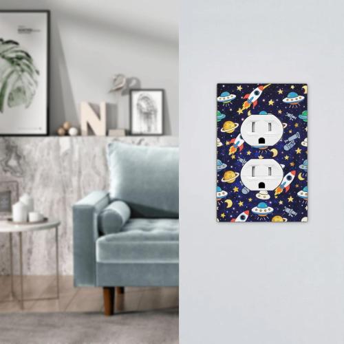 Decorative Outlet Covers Blue Space-themed Rocket Spaceship 1 Gang Duplex Light Switch Cover Plate Unique Wall Plates for Electrical Outlets Switch Plate Covers for Children's Room Decor