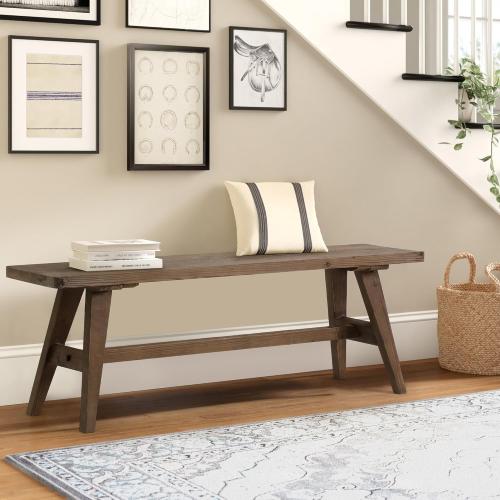 Brown Wnutrees 47 Farmhouse Wood Bench, Dining Room Bench, Entryway Bench for Living Dining Room, Solid Wood, Easy to Assemble, Brown