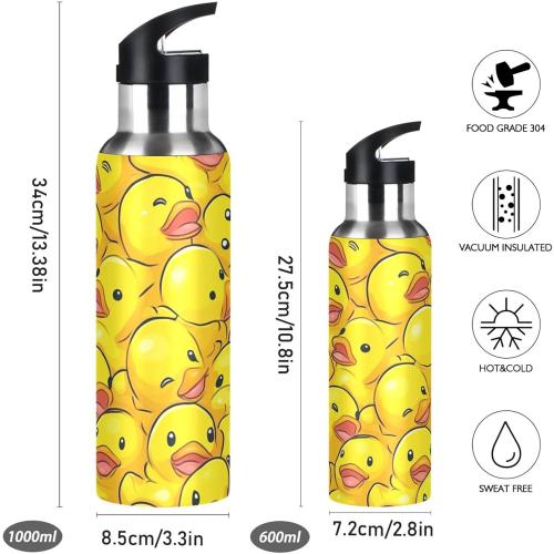 MISSING PART AND.  The sticker is removed from the halfway ‼️point. Kcldeci Cartoon Rubber Ducky Sports Water Bottle 20 Oz Straw Lid Leak Proof Vacuum Insulated Stainless Steel Hot Cold Double Walled Thermo Mug Tumbler Travel Cup Standard Metal Canteen