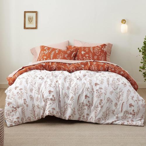 Bedsure Floral Comforter Set Cute Bedding Set Full Reversible Terracotta