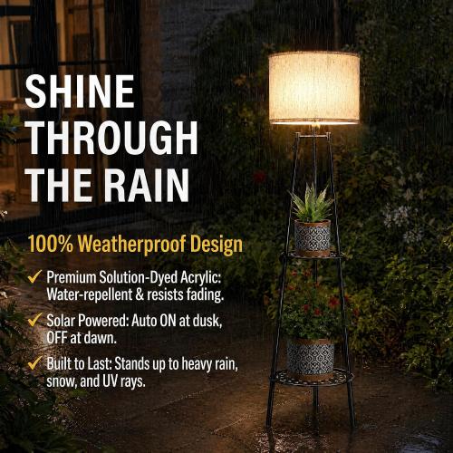 VISFLAIR 2 Pack Solar Lights with 2-Tier Plant Stand, Outdoor Floor Lamps, Waterproof Solar LED Edison Bulb Floor Lamps for Patio Porch Deck Yard Garden Decor