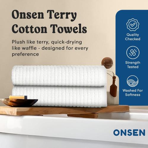 ONSEN Sculpted Terry Bath Towels - White, 2X Bath Towel