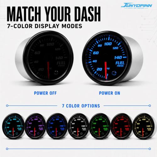 2''52mm Fuel Pressure Gauge 0-140 PSI with Sensor Tinted 7 Color Gauge Kit