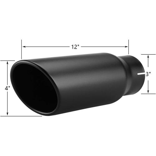 LCGP 3 Inlet Exhaust Black Tip,3 x 4 x 12 Long Clamp on Exhaust Tailpipe Tip for Truck