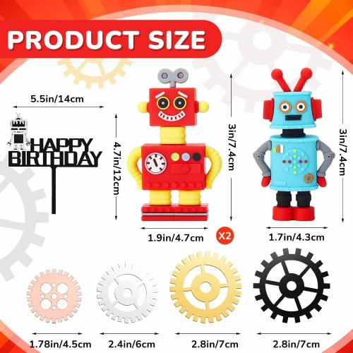 Jetec 11 Pcs Robot Birthday Cake Toppers Gear Cake Cupcake Decorations Robot Themed Birthday Party Decorations Figurine for Party Favors Supplies