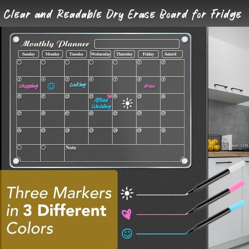 DIYMAG Magnetic Calendar for Refrigerator 4PCS Fridge Magnet Clear Acrylic