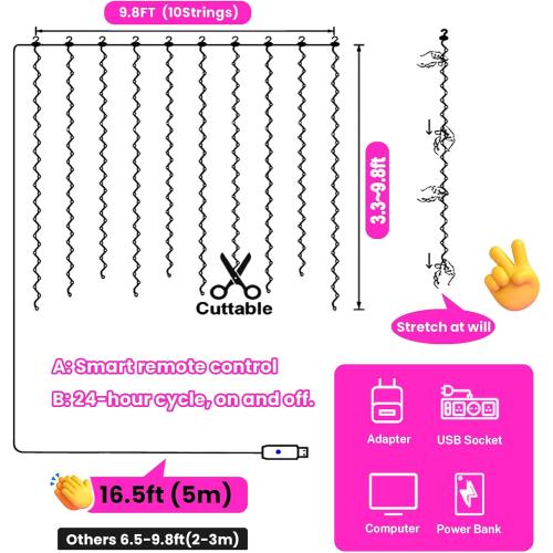 HXWEIYE 300LED Fairy Curtain Lights, 9.8x9.8Ft USB, Remote, 8 Modes & Timer