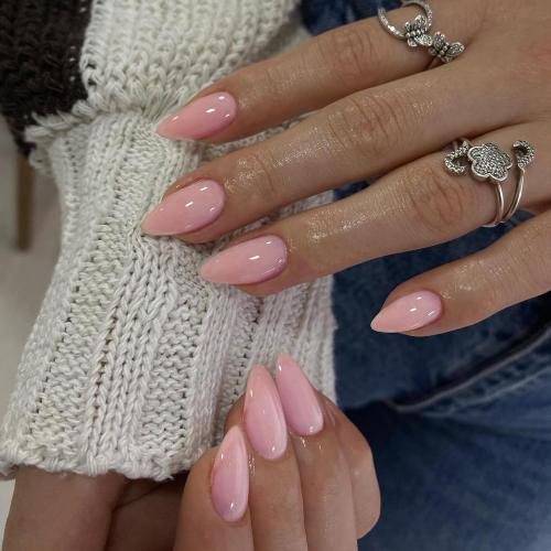 KQueenest Baby Pink Press on Nails Short Almond, 30 Pcs Spring Thick Fake Nails Short Acrylic Nails Press on Natural Fit Short Almond Nails Glue on Reusable Stick on Nails For Women