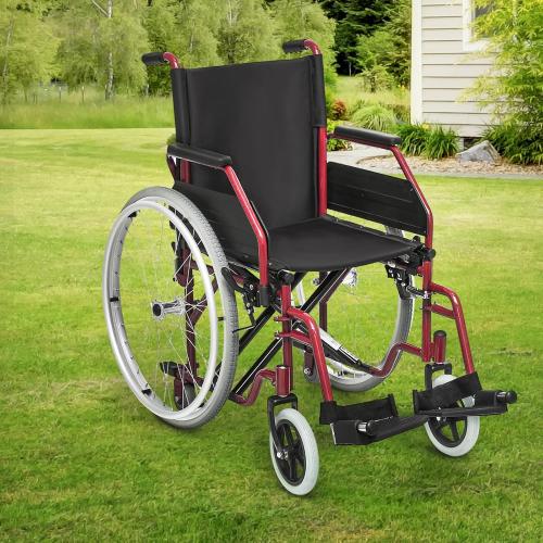 Athena Collection Wheelchair for Adult, Foldable Transport Wheelchair with 17 Width Seat 23.5 Rear Wheel, Wheel Chair with Flit-Back Armrest Swing-Away Footrest and Brake, Support 300 Lbs, Red