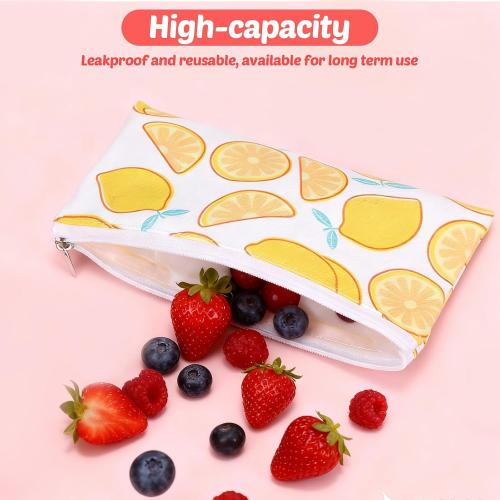 Chumia 6 Pack Reusable Snack Bags for Kids, Washable Sandwich & Food Storage Pouches, Dual-layer Silicone Lined Lunch Bags with Zipper for School & Travel(Fruit,6.9 x 3.7 Inches)