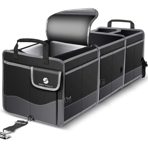 Trunk Organizer with Cooler, Collapsible Trunk Storage Container with Non Slip Bottom Strips, Large Multi-Compartment Waterproof Car Trunk Organizer Groceries for Vehicle Sedan, Suv, Truck,Van(Black)