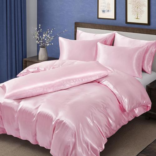MILVOWOC 6 Pcs Blush Pink Satin Duvet Cover King Size Set, Silky Bed Duvet Cover Ultra Soft Comforter Cover, 1 Satin Duvet Cover, 1 Body Pillowcase, 4 Pillow Cases (No Comforter)